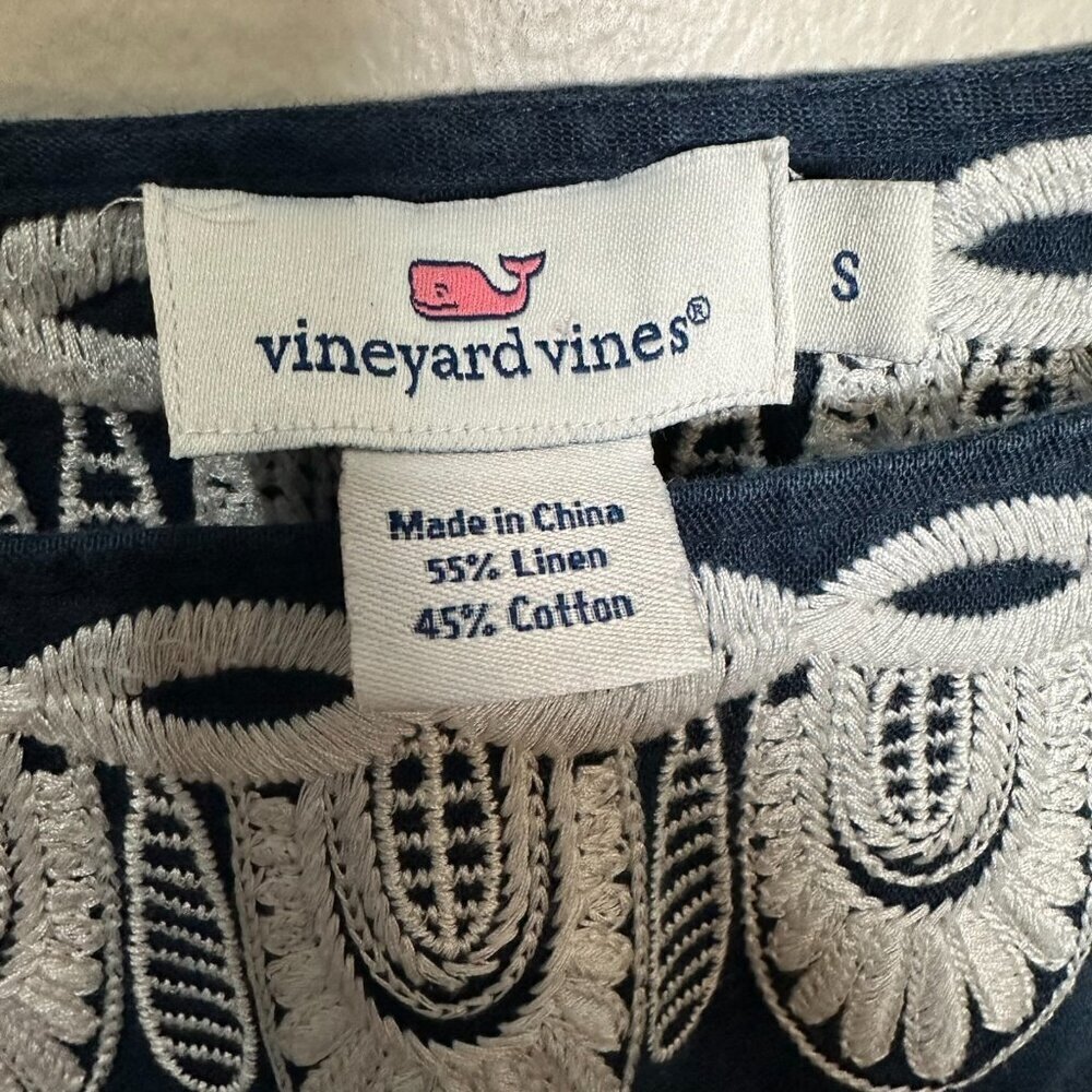 Vineyard Vines Embroidered Shirt Size Small Linen Cotton Blue Preppy - Picture 4 of 7